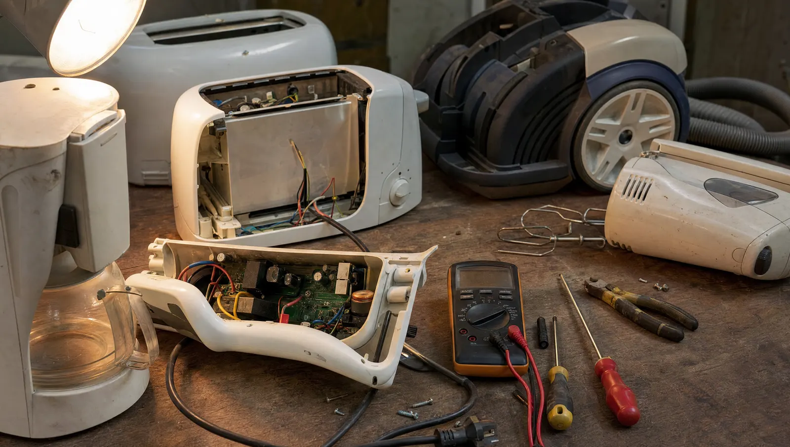 Alte Elektrogeräte auf der Werkbank