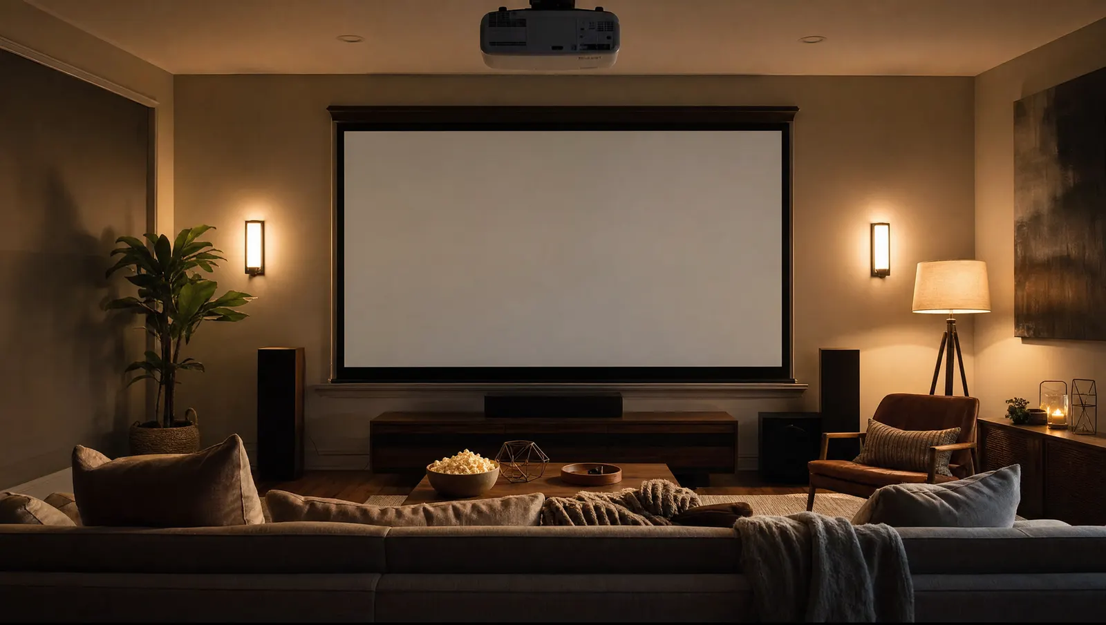 Filmabend mit Beamer im Wohnzimmer