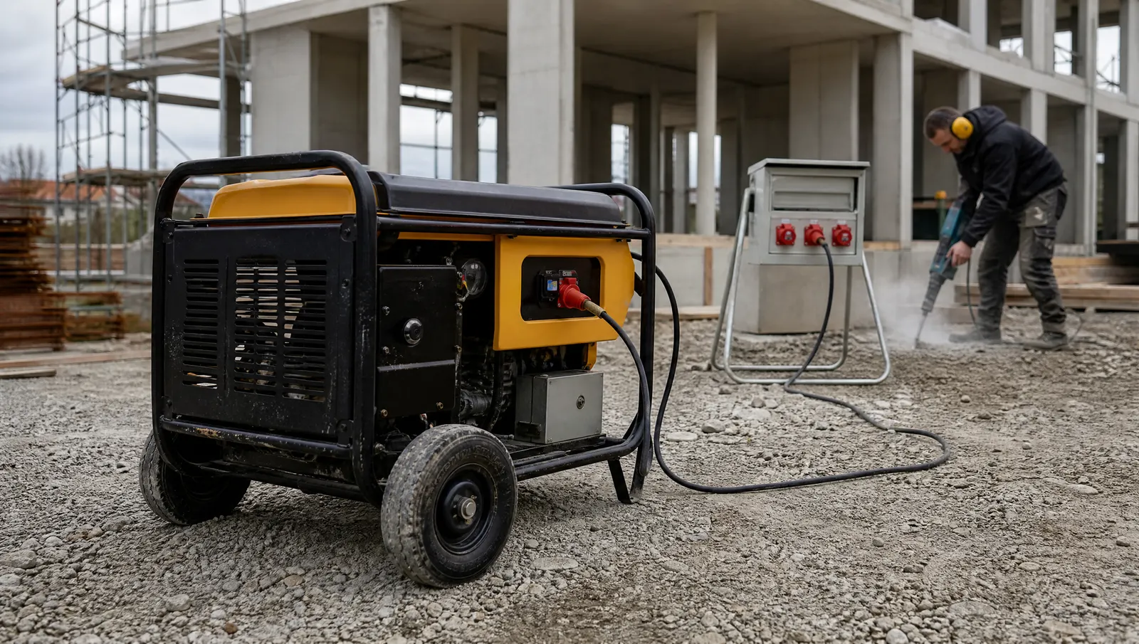Mobiler Stromerzeuger auf einer Baustelle