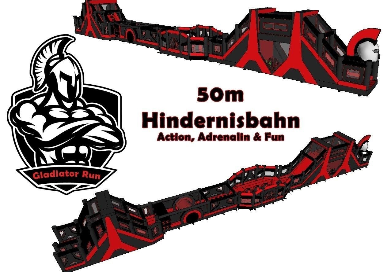 50m XXL Hindernisbahn Gladiator Run mieten in Koblenz – Mietartikel
