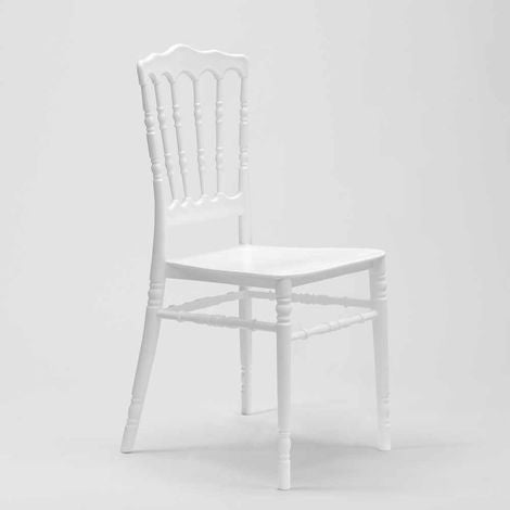 Miete 8 - Zahle 6!  Elegante weiße Stühle, Hochzeitsstühle, Stuhl, Modell Napoleon Tiffany  - Weiß, Kunststoff