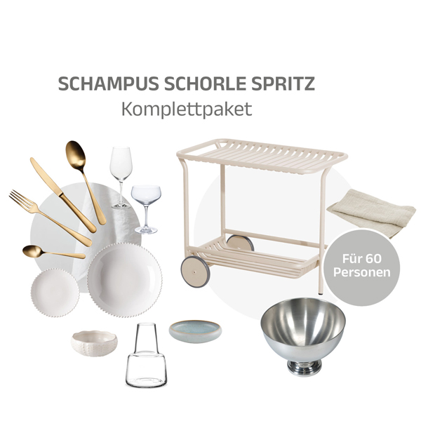 Komplett-Set Schampus Schorle & Schöne Tafel für 60 Pers. mieten