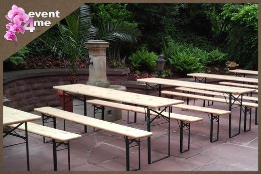 Bierzeltgarnitur 220 × 70 cm mieten – inkl. Bodenschoner, optional mit Hussen