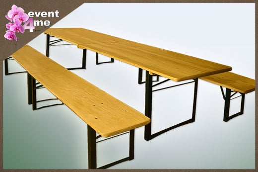 Bierzeltgarnitur klappbar 220 × 50 cm mieten – inkl. Bodenschoner, optional mit Husse