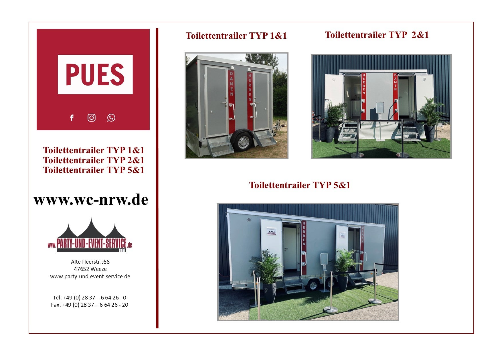 Toilettenwagen mieten – Toilettentrailer in Größen von XS bis XXL