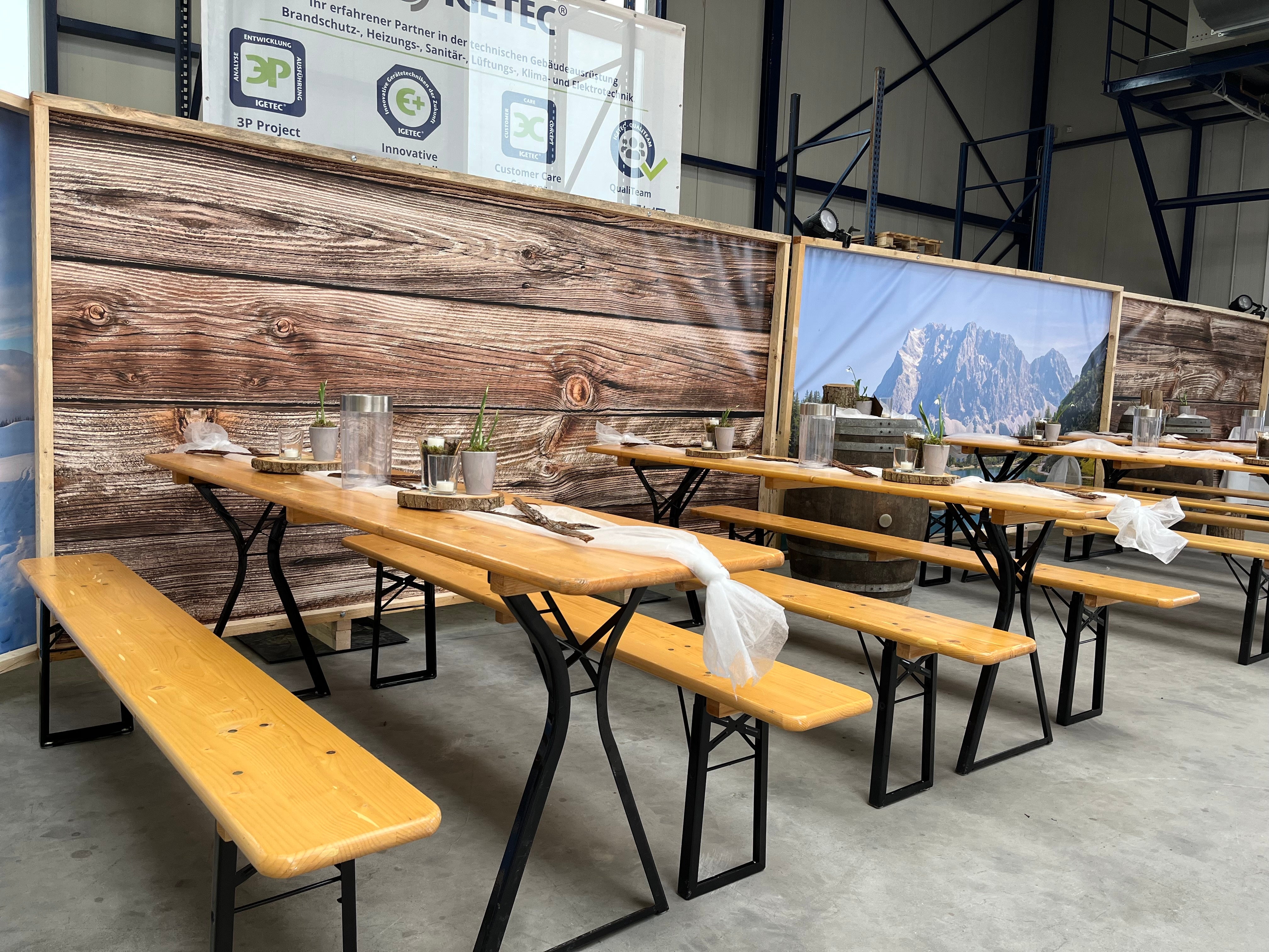 Bierzeltgarnitur mieten – stabile Festzeltgarnitur (Tisch & 2 Bänke), 1-A Ware