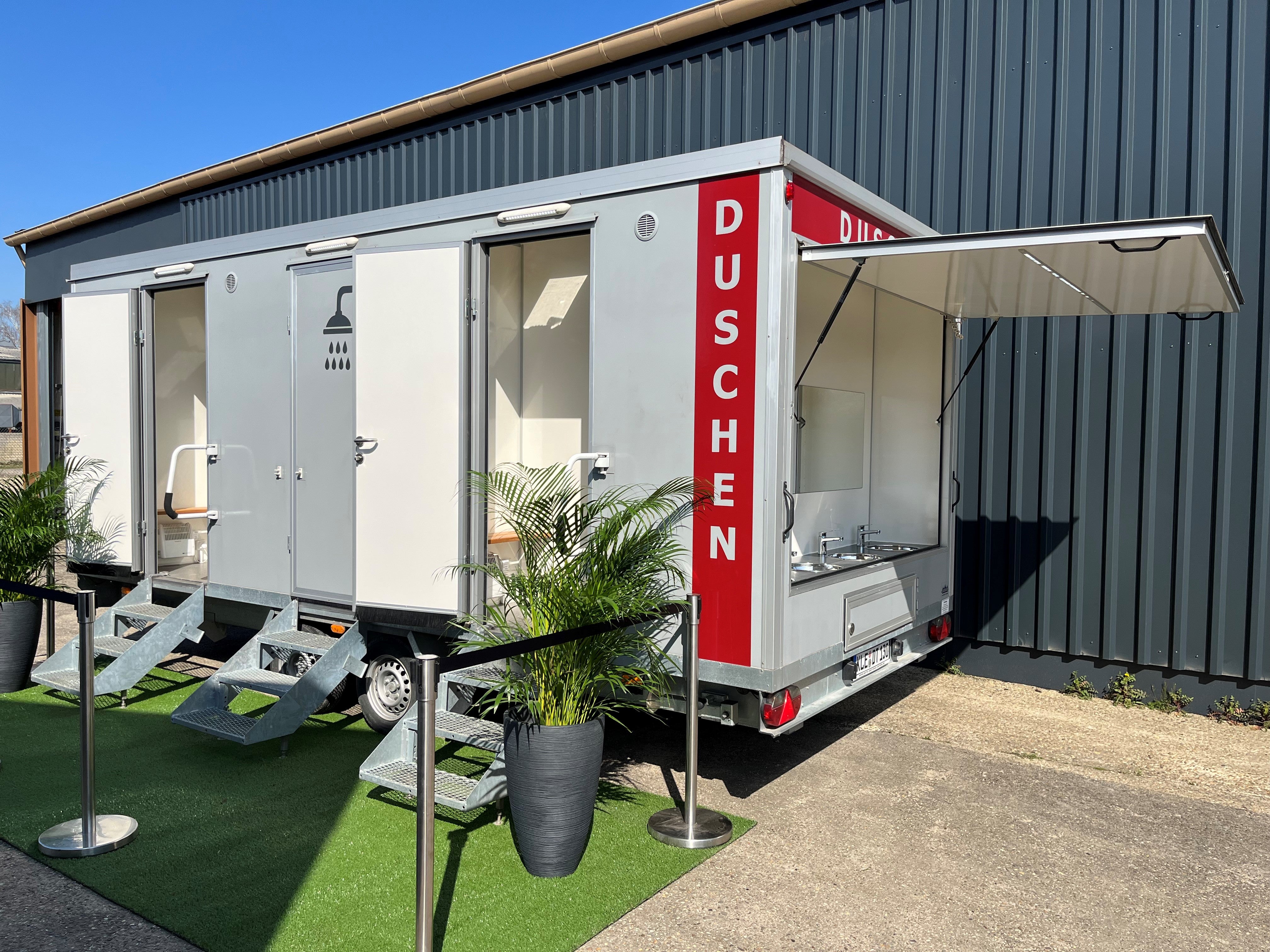 Duschtrailer mieten – mobiler Duschwagen mit 6 Einzelduschen für Events