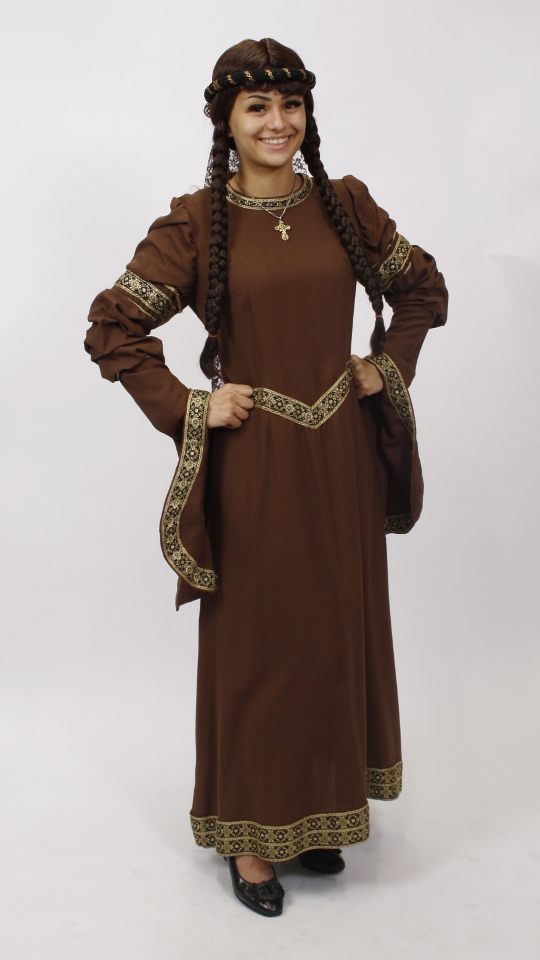 Mittelalter – Ratsherrenball Outfit – Damen – Braun (Kleid und Stirnband) mieten
