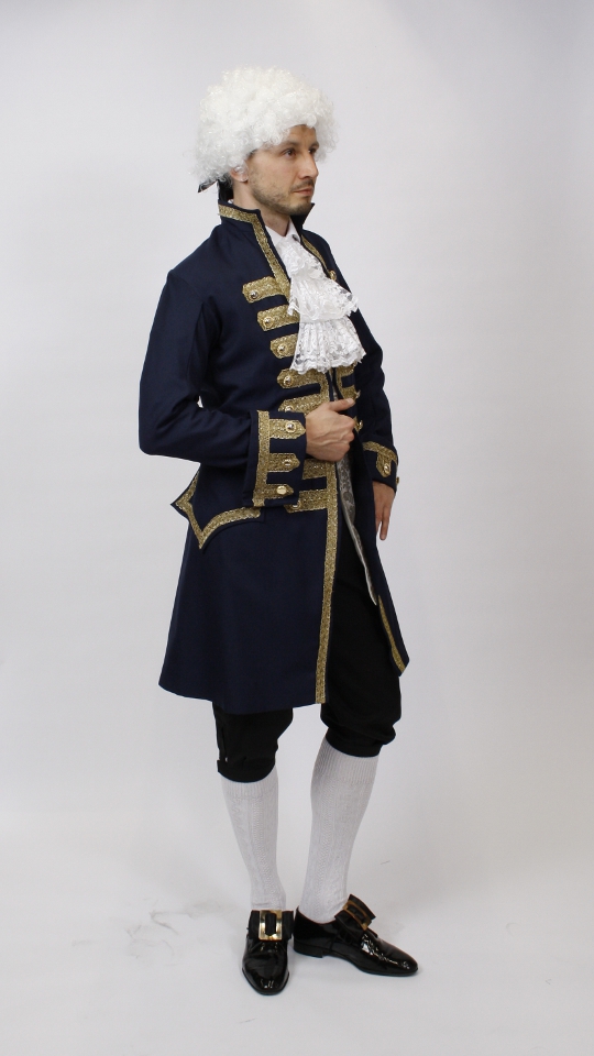 Rokoko – Karneval in Venedig Outfit – Herren – Dunkelblau (Frack, Jabot, Hose, Kniestrümpf