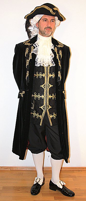 Rokoko – Karneval in Venedig Outfit – Herren – Schwarz-Gold (Weste und Jabot) mieten