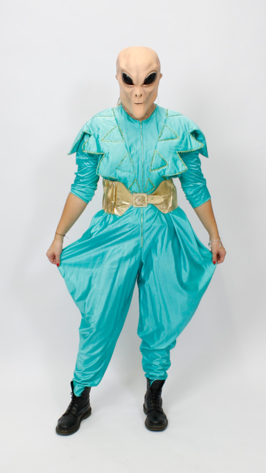 Alien Outfit – Grün (Overall, Maske und Gürtel) mieten