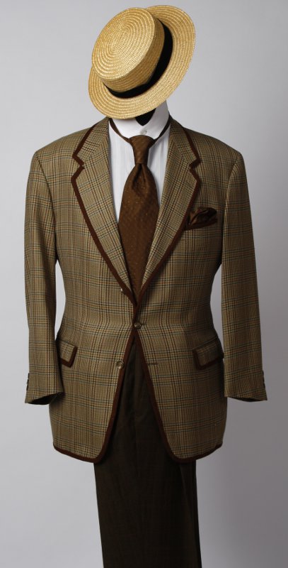 Jahrhundertwende Outfit – Herren – Braun-Kariert (Sakko, Hose, Hemd, Krawatte und Kreissäg