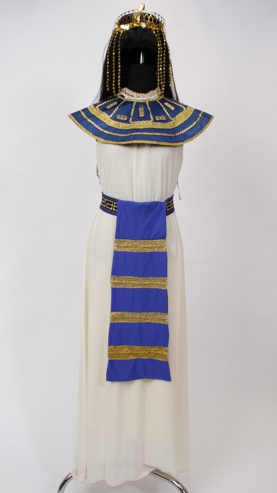 Cleopatra – Ägypterin Outfit – Weiß-Blau (Kleid, Kragen, Gürtel und Schlangenstirnband) mi