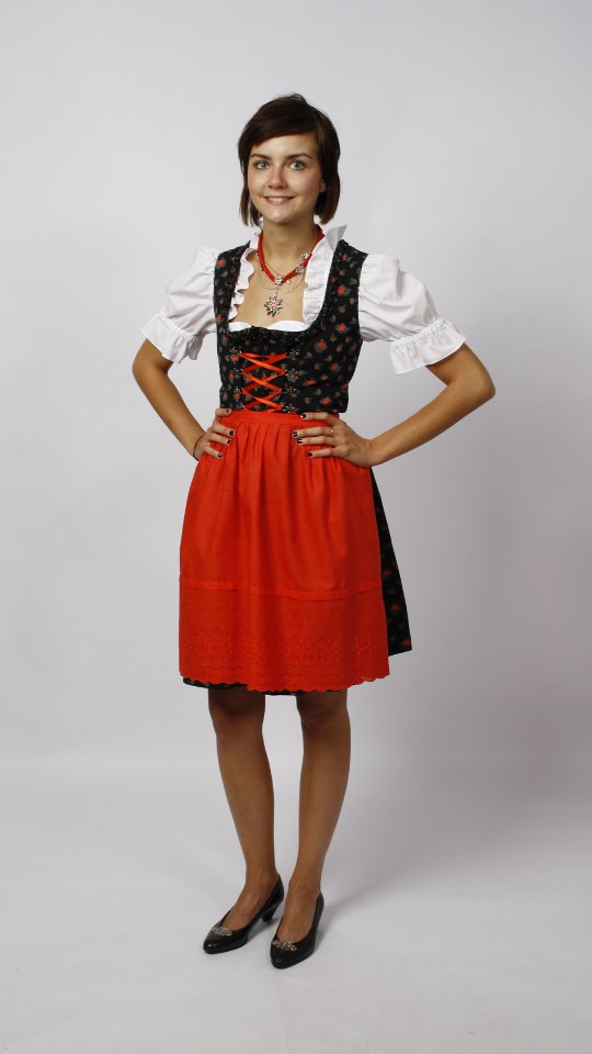 Dirndl – Schwarz mit Rosen – Damen (Dirndl, Schürze und Bluse) mieten