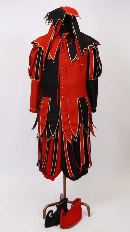 Hofnarr – Harlekin – Till Eulenspiegel Outfit (Jacke, Kniebundhose, Schuhgamaschen und Hau