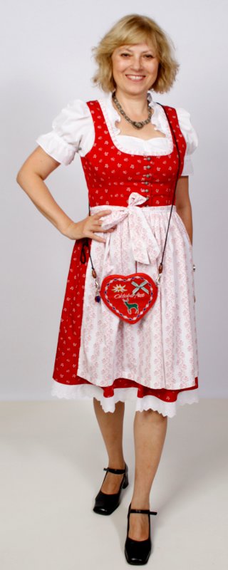 Dirndl – Rot-Weiss – Damen (Dirndl mit Unterrock, Schürze und Bluse) mieten