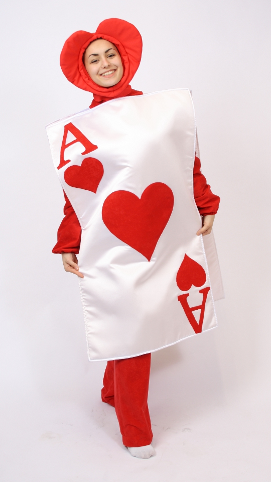 Spielkarte Herz ASS – Poker Outfit (Overall, Überwurf und Haube) mieten