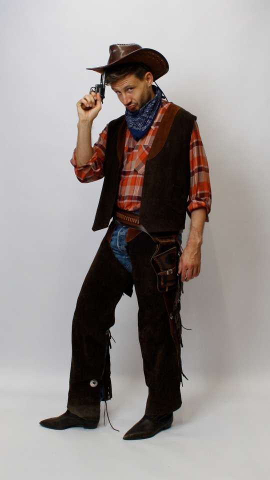 Cowboy Outfit – Rot-Kariert (Weste und Hut) mieten