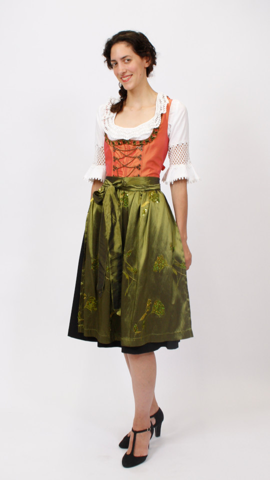 Dirndl – Orange-Grün – Damen (Dirndl, Schürze und Bluse) mieten