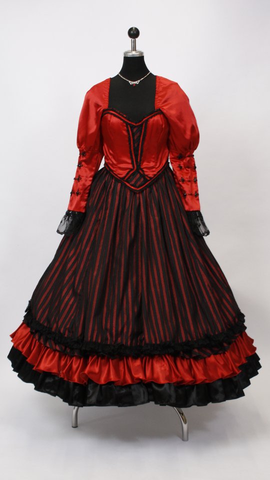 Ballkleid – Biedermeier Outfit – Damen – Rot-Schwarz (Kleid, Reifrock und Kette) mieten