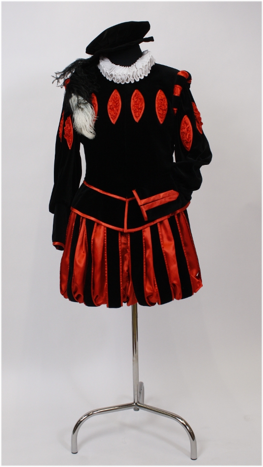 Don Quijote Outfit – Schwarz-Rot (Hose, Gürtel und Barett) mieten