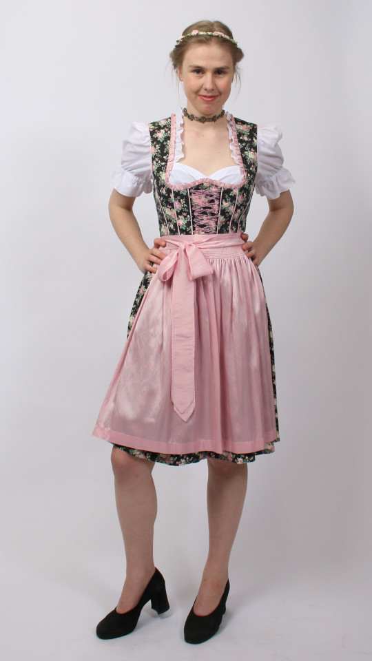 Dirndl – Schwarz-Rosa – Damen (Dirndl, Schürze und Bluse) mieten