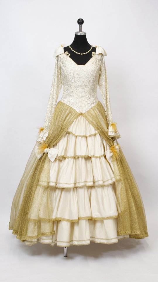 Rokokokleid – Hofdame Outfit – Gold-Creme (Kleid, Reifrock und Kette) mieten