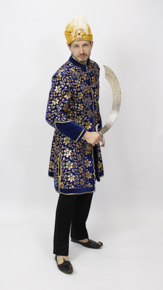 Maharadscha – Inder – 1001 Nacht – Aladin Outfit – Blau-Gold (Kaftan, Turban und Schärpe) 