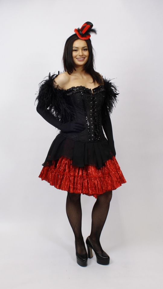 Burlesque – Tänzerin Outfit – Damen (Corsage, Petticoat, Handschuhe und Federboa) mieten
