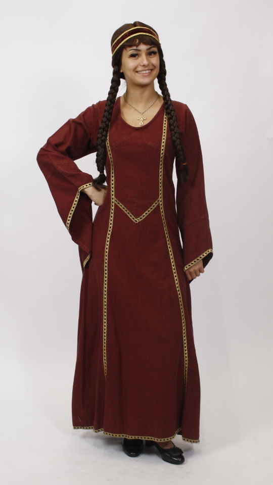 Mittelalter – Ratsherrenball Outfit – Damen – Weinrot (Kleid, Stirnband und Täschchen) mie
