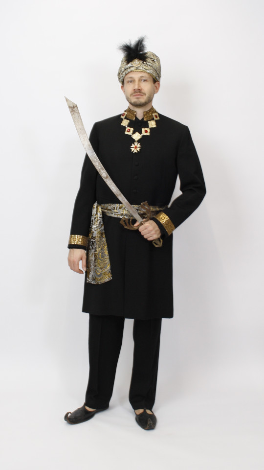 Inder – 1001 Nacht – Aladin – Sinbad Outfit – Schwarz (Kaftan, Turban, Schärpe und Kette)