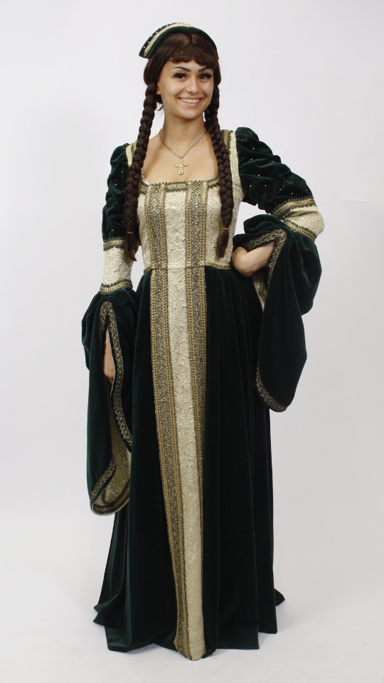 Mittelalter – Ratsherrenball Outfit – Damen – Dunkelgrün (Kleid und Stirnband) mieten