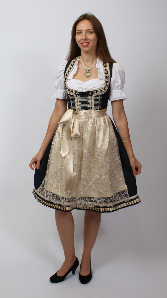 Dirndl – Dunkelblau-Gold – Damen (Dirndl, Schürze und Bluse) mieten