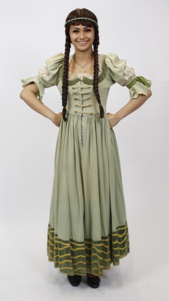 Mittelalter – Ratsherrenball Outfit – Damen – Grün (Kleid und Bortenstirnband) mieten