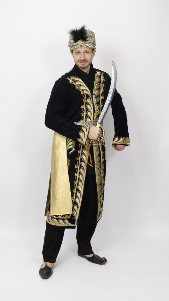Inder – 1001 Nacht – Aladin – Sinbad Outfit – Gold-Schwarz (Kaftan, Schärpe, Turban und Sc