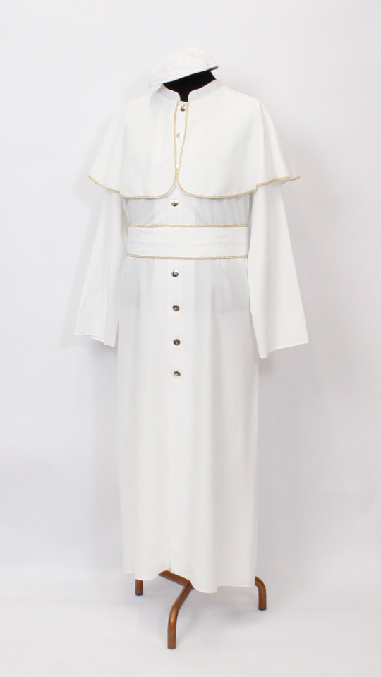 Papst – Pope Outfit – Weiß (Kutte, Pelerine/Cape, Haube und Schärpe) mieten