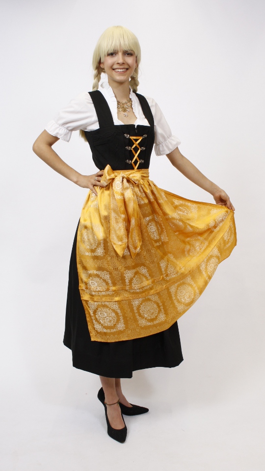 Dirndl – Schwarz-Gelb – Damen (Dirndl, Schürze und Bluse) mieten