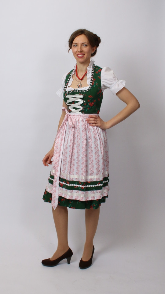 Dirndl – Dunkelgrün-Blumig – Damen (Dirndl, Schürze und Bluse) mieten
