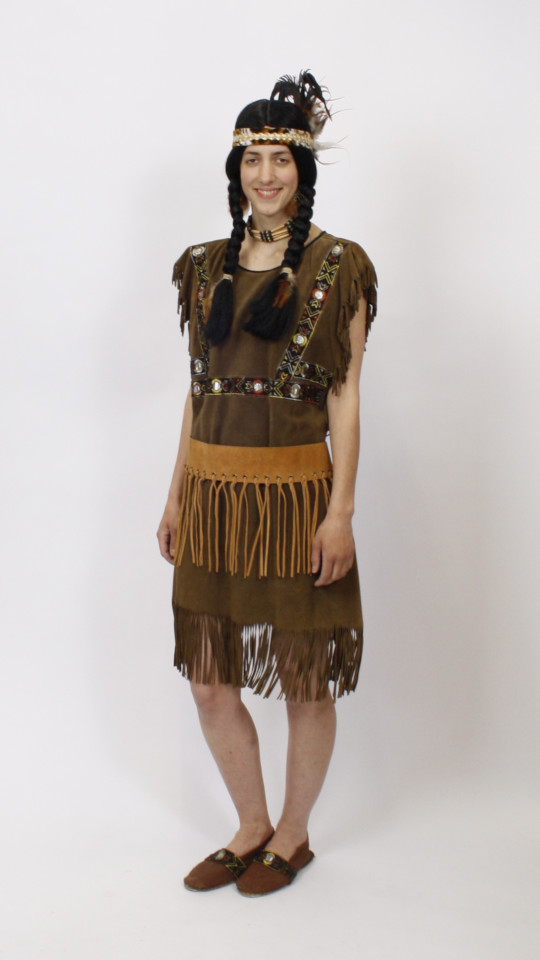 Indianerin – Pocahontas – Squaw Outfit – Braun (Kleid, Stirnband und Gürtel) mieten