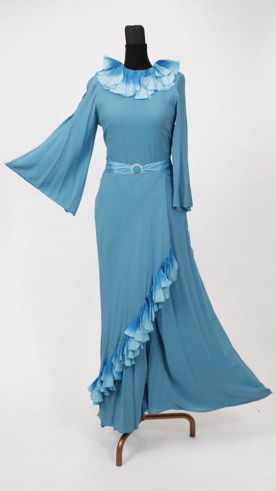 30er Jahre Outfit – Türkis (Hosenkleid, Gürtel, Kette und Tasche) mieten