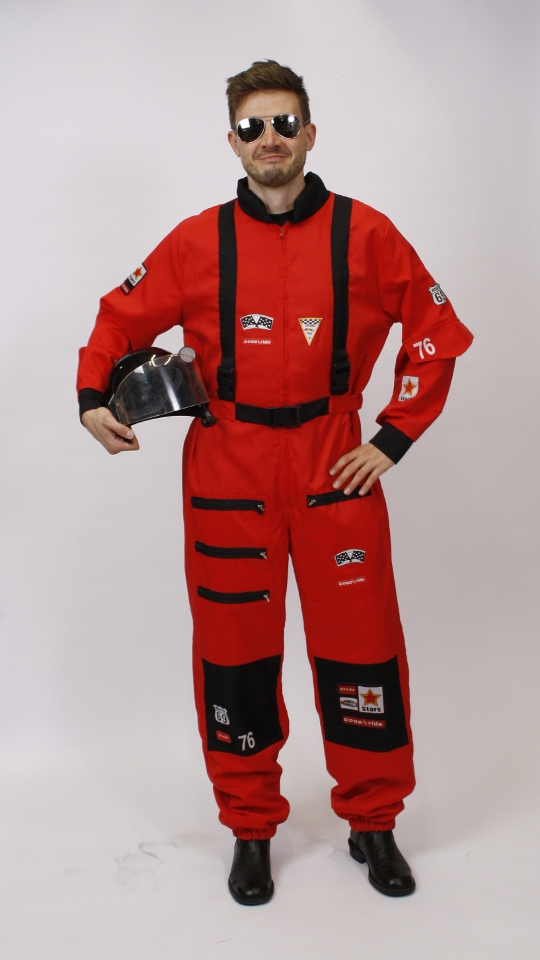 Rennfahrer Outfit (Overall und Helm) mieten