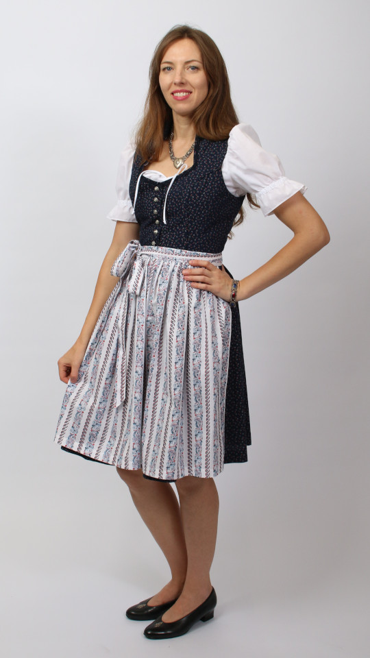 Dirndl – Dunkelblau-Weiß – Damen (Dirndl, Schürze und Bluse) mieten