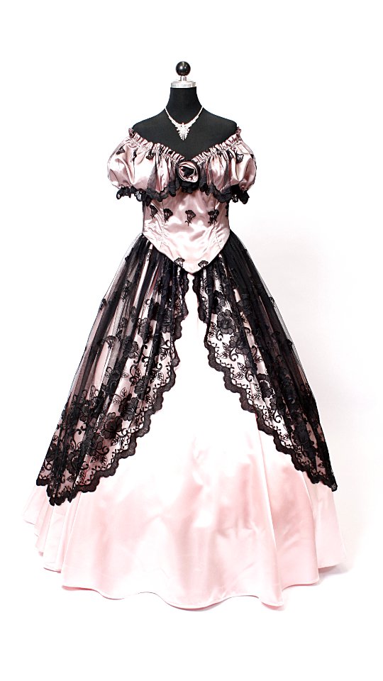 Sissikleid – Ballkleid – Rokoko Outfit in Schwarz-Rosa (Kleid, Reifrock und Kette) mieten
