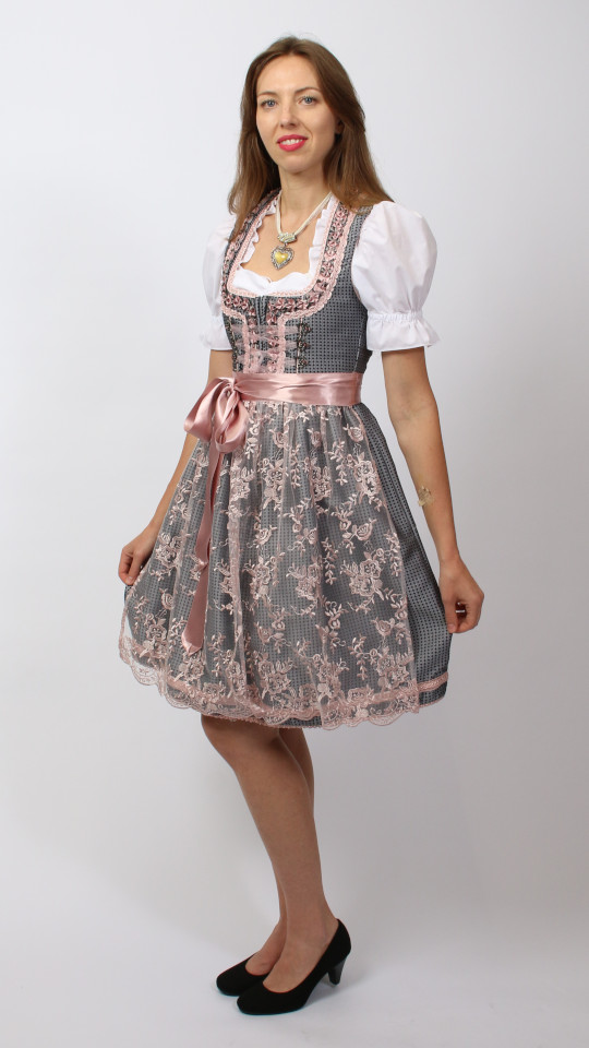 Dirndl – Grau-Rosa – Damen (Dirndl, Schürze und Bluse) mieten