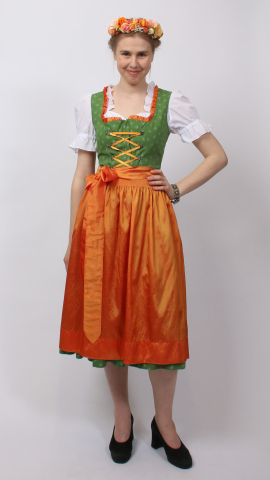 Dirndl – Grün-Orange – Damen (Dirndl, Schürze und Bluse) mieten