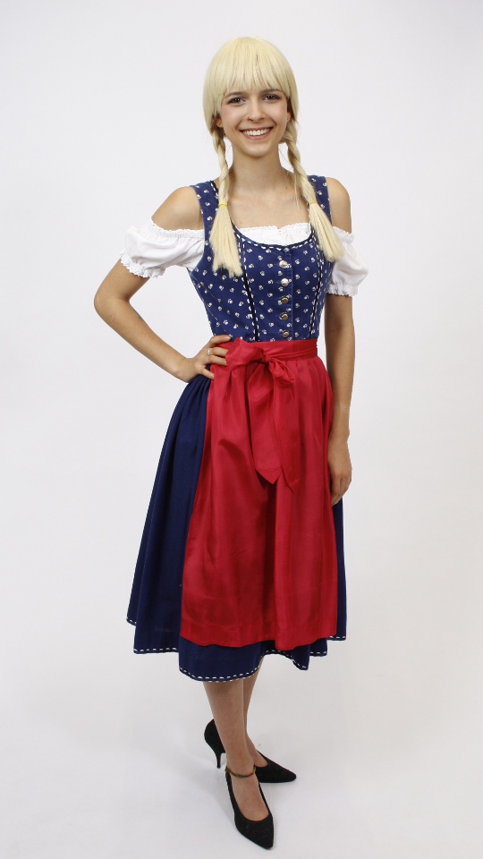 Dirndl – Blau-Rot – Damen (Dirndl, Schürze und Bluse) mieten
