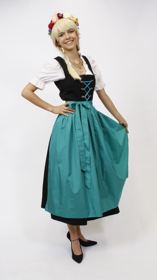 Dirndl – Schwarz-Türkis – Damen (Dirndl, Schürze und Bluse) mieten
