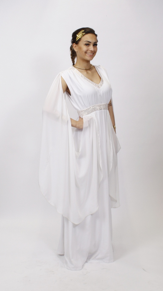 Griechin Outfit – Weiß-Gold (Kleid, Armband und Stirnband) mieten