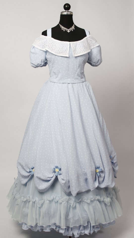Ballkleid – Biedermeier Outfit – Damen – Hellblau (Kleid, Reifrock, Kette und Handschuhe) 