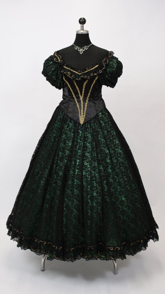 Sissikleid – Ballkleid – Hofdame Outfit in Schwarz-Grün (Kleid, Reifrock, Kette) mieten